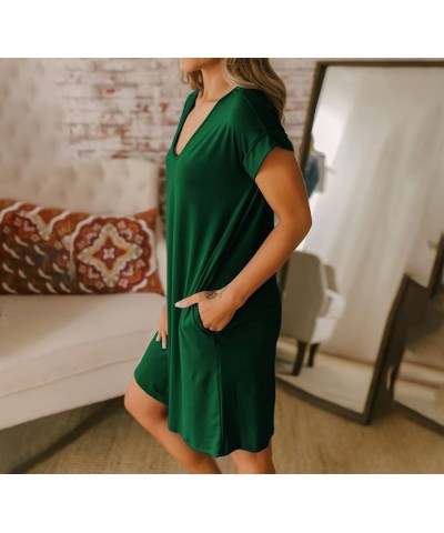 Women V-Neck Short Sleeve Summer Dresses 2024 Spring Casual Loose T-Shirt Tunic Short Dress Pajamas with Pockets Green $13.60...