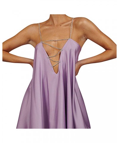 Women Sleeveless A Line Cami Dress Sexy Backless Mini Short Dresses Casual Loose Swing Dress Party Clubwear Purple $9.17 Dresses