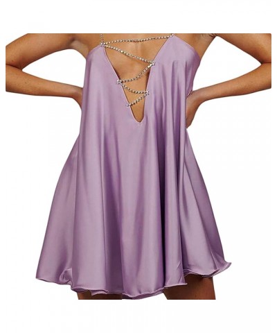 Women Sleeveless A Line Cami Dress Sexy Backless Mini Short Dresses Casual Loose Swing Dress Party Clubwear Purple $9.17 Dresses