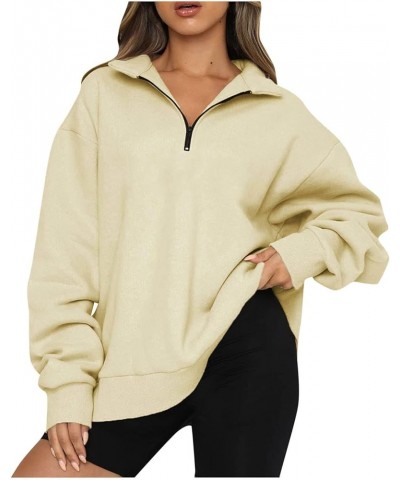 Long Sleeve Shirts for Women Quarter Zip Pullover Oversized Sweatshirs Y2k Tops Casual Loose Fashion Plus Size Tops A Khaki $...