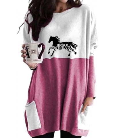 Horse Sweatshirt for Women Fall Crewneck Sweatshirt Long Sleeve Pullover Horse Lover Shirt Floral Print Hoodie Blouse White P...