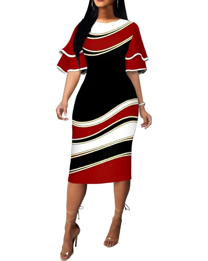 Pencil Dress for Women Business Elegant Ruffle Sleeve Bodycon Church Dresses Wear to Work Zipper A Black $22.12 Dresses