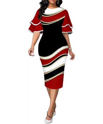 Pencil Dress for Women Business Elegant Ruffle Sleeve Bodycon Church Dresses Wear to Work Zipper A Black $22.12 Dresses