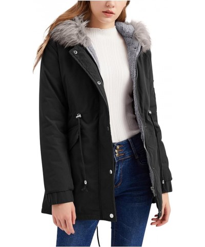 Winter Coats for Women 2023 Trendy Thicken Fleece Lined Parkas Anoraks Warm Cotton Jacket Coats with Faux Fur Hood 03-black $...