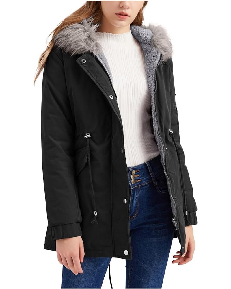 Winter Coats for Women 2023 Trendy Thicken Fleece Lined Parkas Anoraks Warm Cotton Jacket Coats with Faux Fur Hood 03-black $...