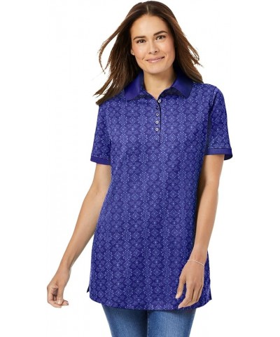 Women's Plus Size Perfect Printed Short-Sleeve Polo Shirt Ultra Blue Tonal Geo $23.23 Shirts