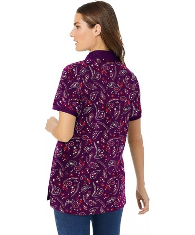 Women's Plus Size Perfect Printed Short-Sleeve Polo Shirt Ultra Blue Tonal Geo $23.23 Shirts