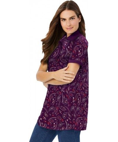 Women's Plus Size Perfect Printed Short-Sleeve Polo Shirt Ultra Blue Tonal Geo $23.23 Shirts