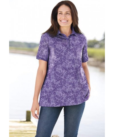 Women's Plus Size Perfect Printed Short-Sleeve Polo Shirt Ultra Blue Tonal Geo $23.23 Shirts