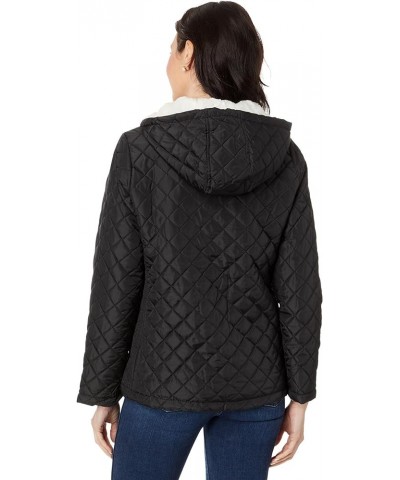 Cozy Faux Fur Lined Diamond Quilted Hooded Puffer with Side Panel Black $20.91 Jackets