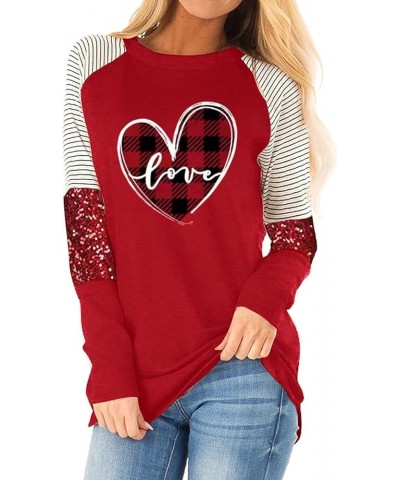 Womens Valentine's Day Shirts Plaid Long Sleeve Raglan Love Heart T-Shirts St. Patrick's Day Spring Tops 24lpl Red $5.93 T-Sh...