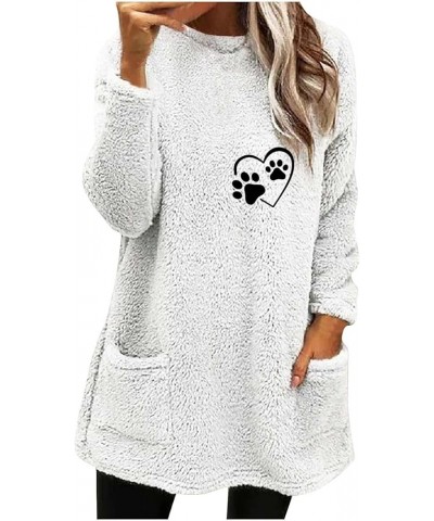 Sherpa Fleece Sweatshirts for Women Cute Graphic Long Sleeve Warm Tops with Pockets Crewneck Trendy Winter Outfits 12 White $...