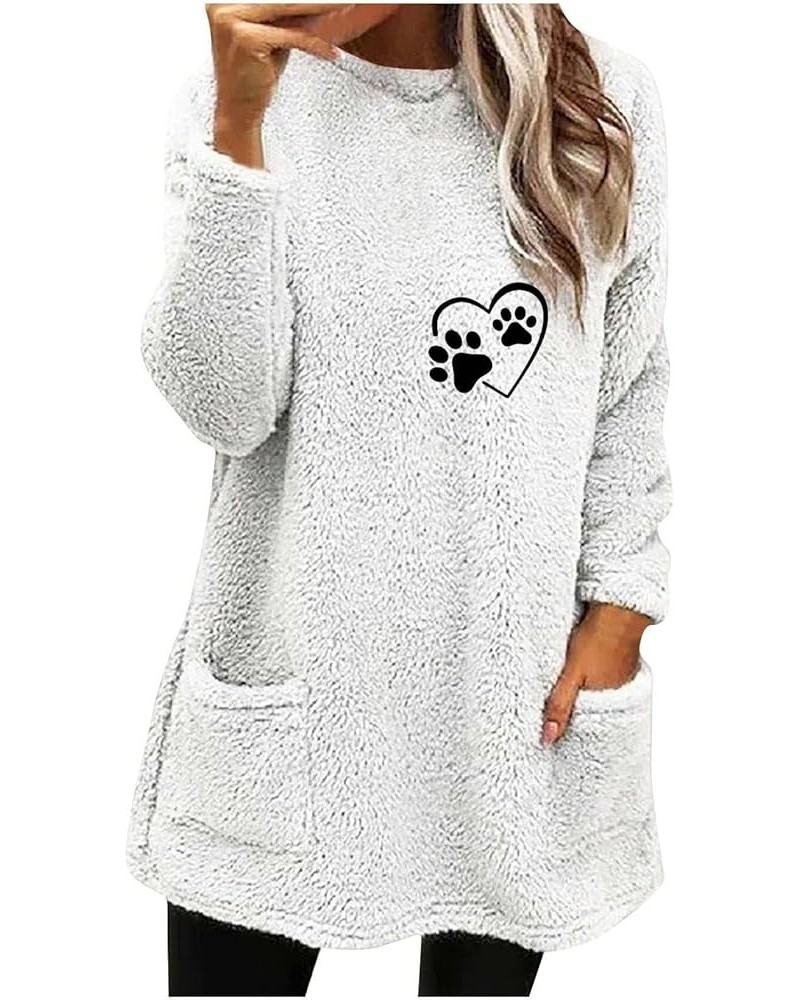 Sherpa Fleece Sweatshirts for Women Cute Graphic Long Sleeve Warm Tops with Pockets Crewneck Trendy Winter Outfits 12 White $...