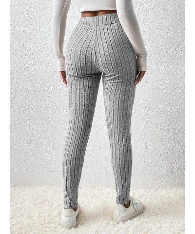 Women's Casual Elastic High Waisted Ribbed Knit Leggings Pants with Pocket Light Grey $14.10 Leggings