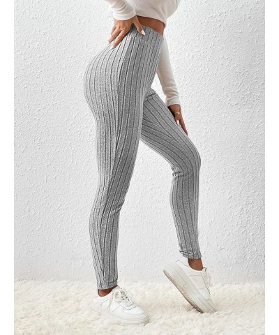 Women's Casual Elastic High Waisted Ribbed Knit Leggings Pants with Pocket Light Grey $14.10 Leggings