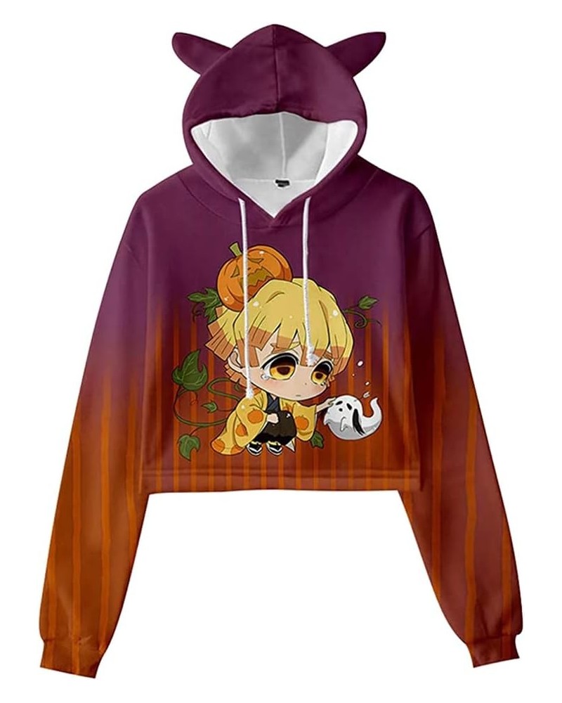 Women Girls Anime Slayer Kimetsu no Yaiba Cute Cat Ear Hoodie Crop Top Pullover Sweatshirt Black17 $12.53 Hoodies & Sweatshirts