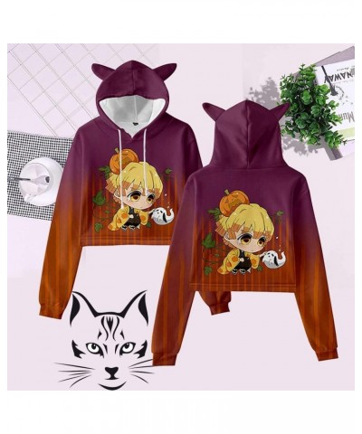 Women Girls Anime Slayer Kimetsu no Yaiba Cute Cat Ear Hoodie Crop Top Pullover Sweatshirt Black17 $12.53 Hoodies & Sweatshirts