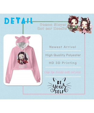 Women Girls Anime Slayer Kimetsu no Yaiba Cute Cat Ear Hoodie Crop Top Pullover Sweatshirt Black17 $12.53 Hoodies & Sweatshirts