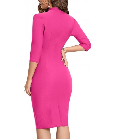 Women's 1950s Retro 3/4 Sleeve V Neck Midi Sheath Vintage Cocktail Work Pencil Dresses Hot Pink $19.96 Dresses