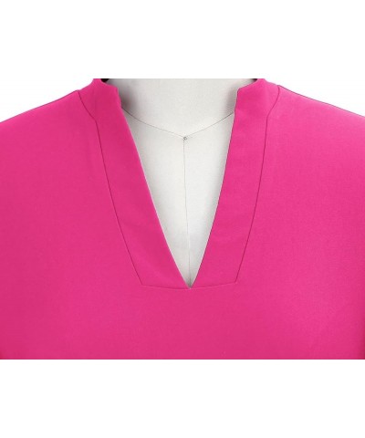 Women's 1950s Retro 3/4 Sleeve V Neck Midi Sheath Vintage Cocktail Work Pencil Dresses Hot Pink $19.96 Dresses