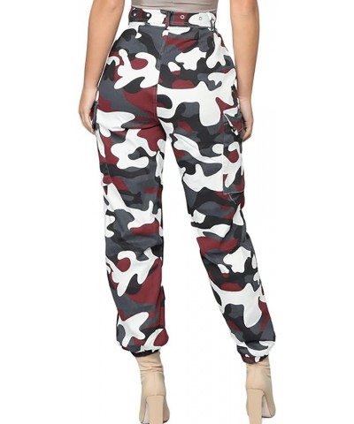 Camo Cargo Pants for Women High Waisted Slim Fit Camoflage Jogger Sweatpants with Pockets Durgundy Red $16.31 Activewear