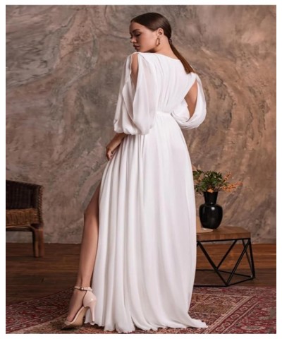 Chiffon Long Sleeve Bridesmaid Dresses for Women Double V Neck Ruched High Slit A-line Prom Dress with Sash Grey $25.30 Dresses