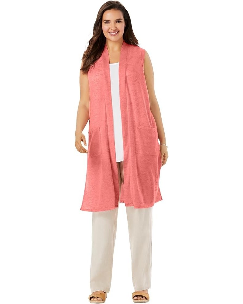 Women's Plus Size Lightweight Linen Vest Sweet Coral $21.13 Vests