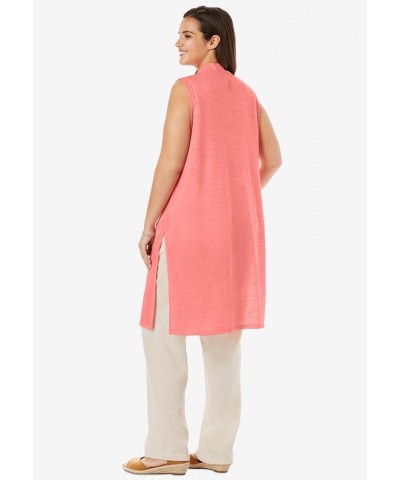 Women's Plus Size Lightweight Linen Vest Sweet Coral $21.13 Vests