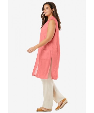 Women's Plus Size Lightweight Linen Vest Sweet Coral $21.13 Vests