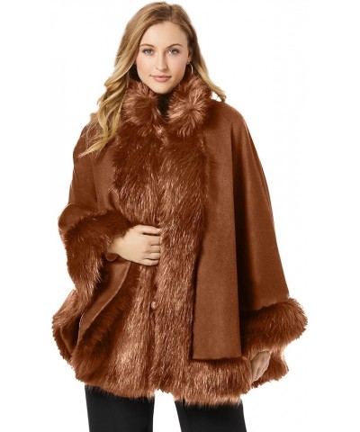 Women's Plus Size Faux Fur Trim Wool Cape Cognac $59.16 Coats