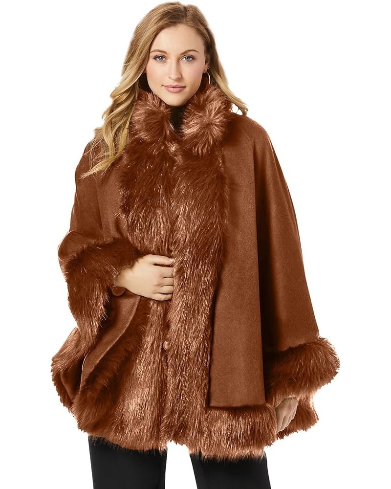 Women's Plus Size Faux Fur Trim Wool Cape Cognac $59.16 Coats