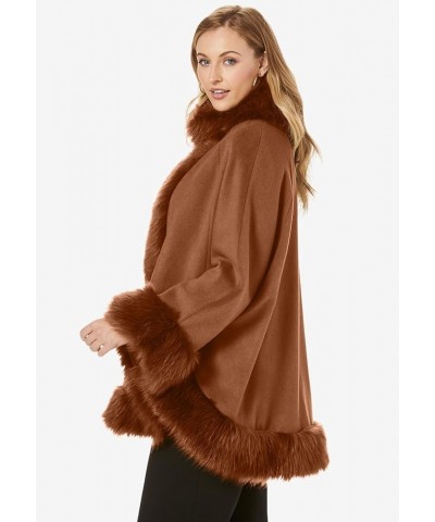 Women's Plus Size Faux Fur Trim Wool Cape Cognac $59.16 Coats