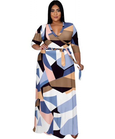 Plus Size Maxi Dress for Women - Floral Print 3/4 Sleeve Casual Dresses Blue-Violet 3XL $25.51 Dresses