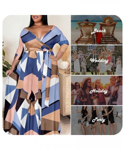 Plus Size Maxi Dress for Women - Floral Print 3/4 Sleeve Casual Dresses Blue-Violet 3XL $25.51 Dresses