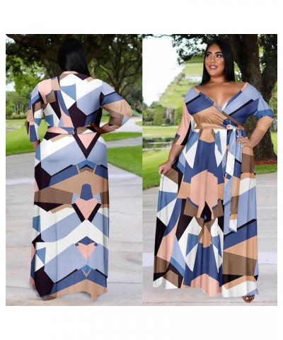 Plus Size Maxi Dress for Women - Floral Print 3/4 Sleeve Casual Dresses Blue-Violet 3XL $25.51 Dresses