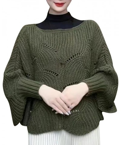 Winter Knitwear Oversize Sweater Women's Fashion Hollow Out Thick Line Turtleneck Sweater Bat Sleeve Womens Green $9.19 Activ...