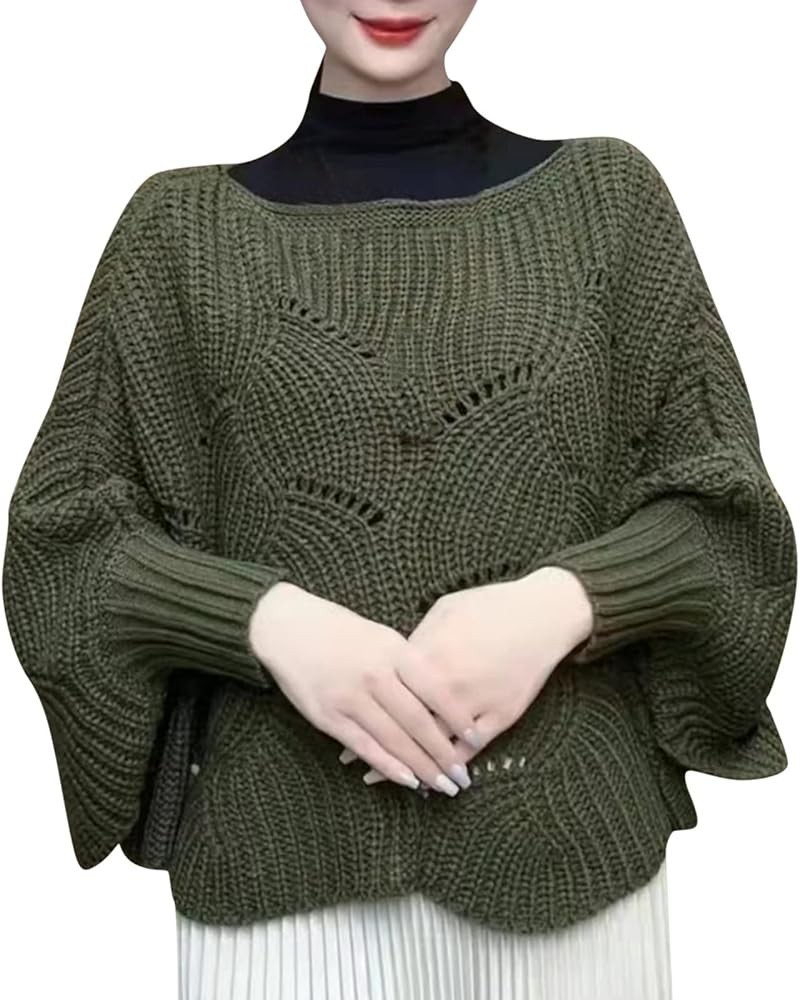 Winter Knitwear Oversize Sweater Women's Fashion Hollow Out Thick Line Turtleneck Sweater Bat Sleeve Womens Green $9.19 Activ...