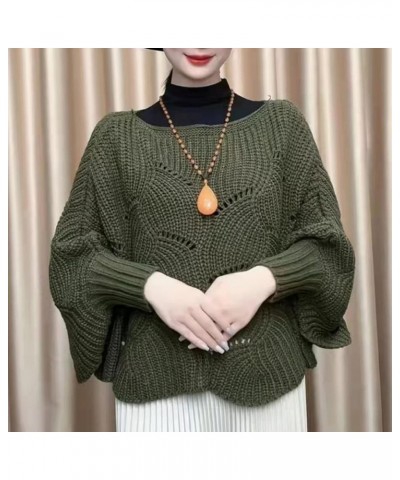 Winter Knitwear Oversize Sweater Women's Fashion Hollow Out Thick Line Turtleneck Sweater Bat Sleeve Womens Green $9.19 Activ...