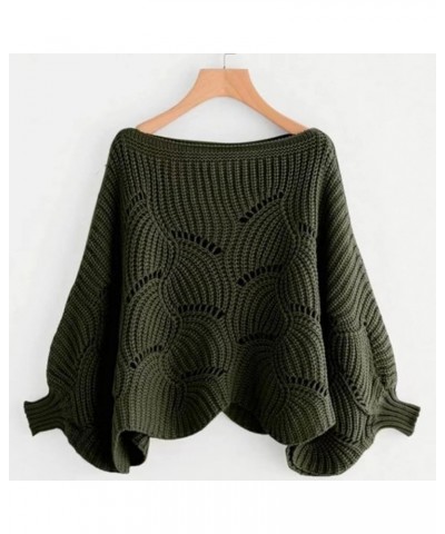 Winter Knitwear Oversize Sweater Women's Fashion Hollow Out Thick Line Turtleneck Sweater Bat Sleeve Womens Green $9.19 Activ...