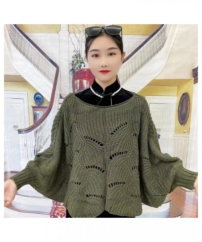 Winter Knitwear Oversize Sweater Women's Fashion Hollow Out Thick Line Turtleneck Sweater Bat Sleeve Womens Green $9.19 Activ...