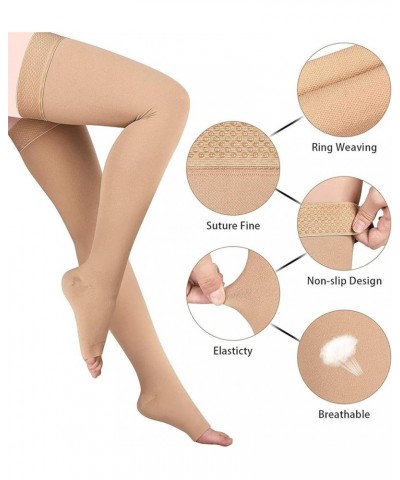 Thigh High 20-32 mmHg Compression Stocking Toeless Compression Socks for women & men circulation with Silicone Dot Band Beige...