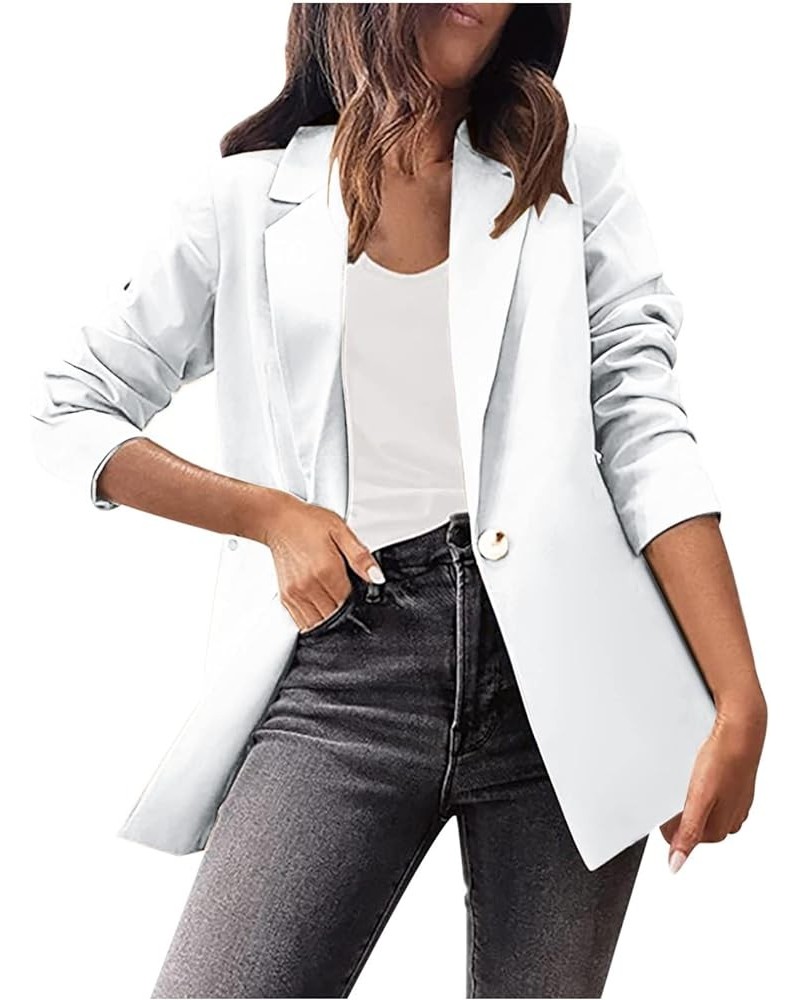 Solid Color Blazers Women Fitted Coats Elegant Office Work Blazer Jackets Long Sleeve Button Down Shirts Spring Outwear White...