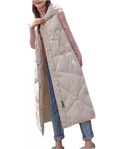 Vests for Women, Winter Long Puffer Vest Quilted Zipper Button Down Jacket Sleeveless Hooded Padded Coat Warm Gilet Beige $15...