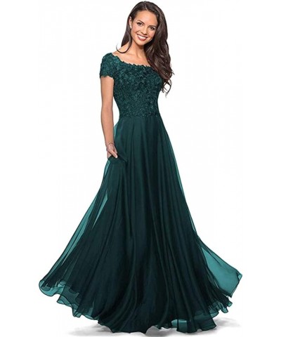 Lace Appliques Mother of The Bride Dresses Long Chiffon A line Short Sleeves Wedding Party Gowns for Women Peacock $32.25 Dre...