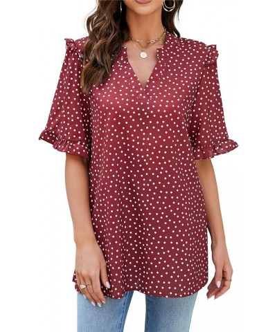 St. Jubileens Women's Plus Size Tunic Tops V Neck Ruffle Trim Short Sleeve Loose Casual Blouse Tops Red $12.25 Tops