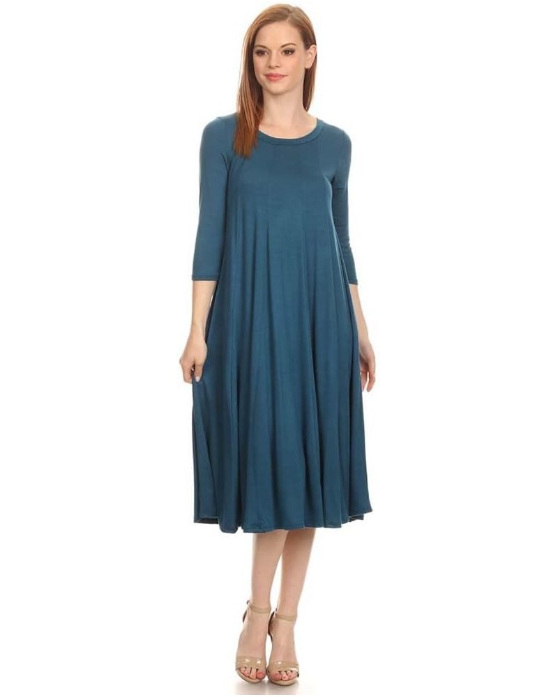 Women's Plus & Regular Size Loose 3/4 Sleeve Midi Maxi Dress Made in USA Teal $14.53 Dresses