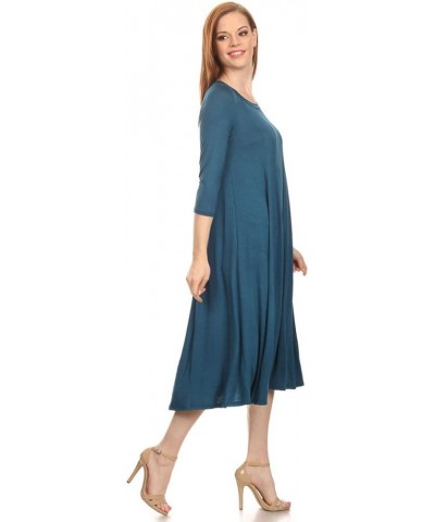 Women's Plus & Regular Size Loose 3/4 Sleeve Midi Maxi Dress Made in USA Teal $14.53 Dresses