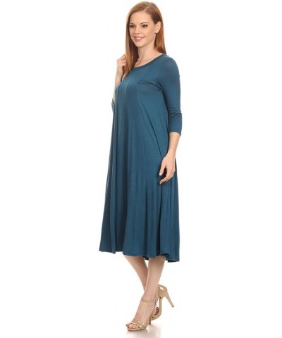 Women's Plus & Regular Size Loose 3/4 Sleeve Midi Maxi Dress Made in USA Teal $14.53 Dresses