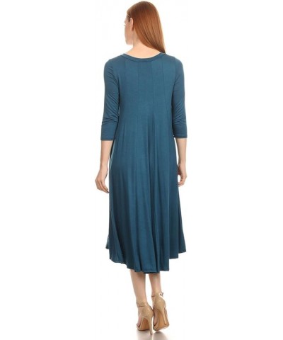 Women's Plus & Regular Size Loose 3/4 Sleeve Midi Maxi Dress Made in USA Teal $14.53 Dresses