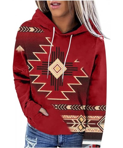 Womens Western Aztec Hoodies Ethnic Graphic Sweatshirt Pullover Casual Button Collar Hooded Vintage Tops 2023 Red 35 $10.28 H...